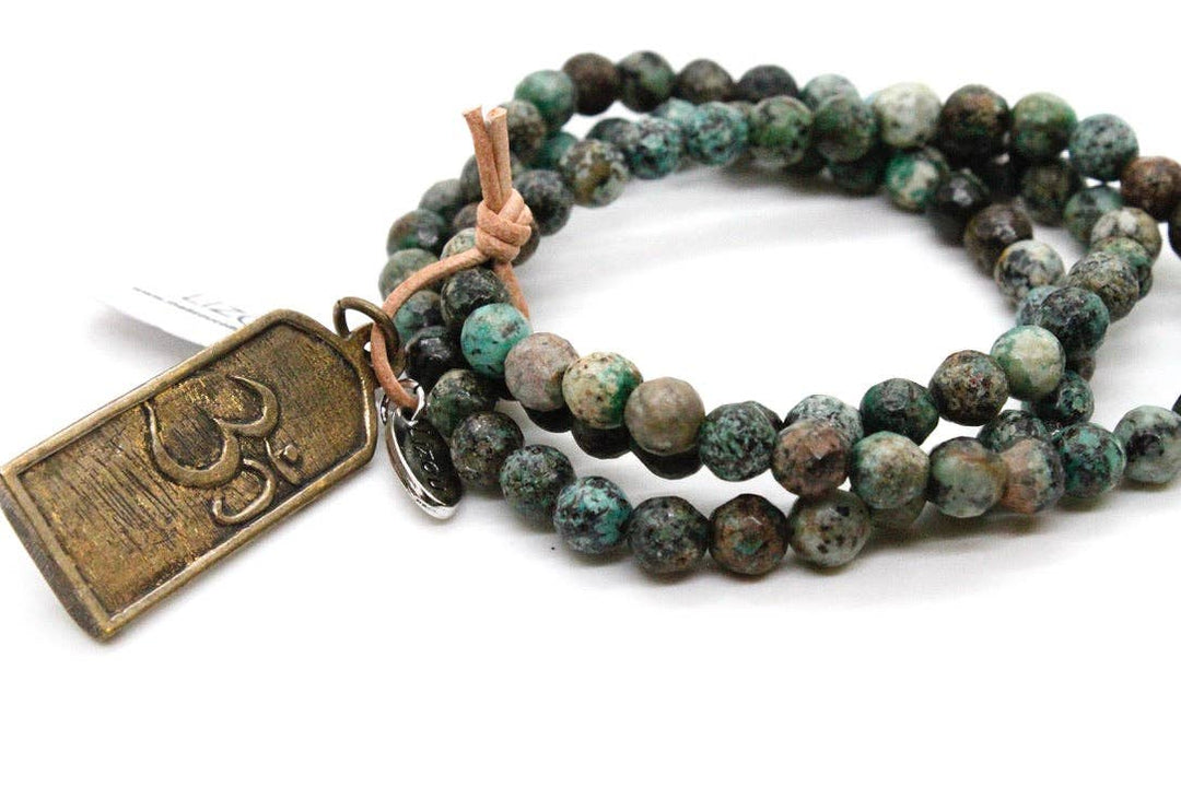 African Turquoise Stacked Bracelet w/ Buddha Charm