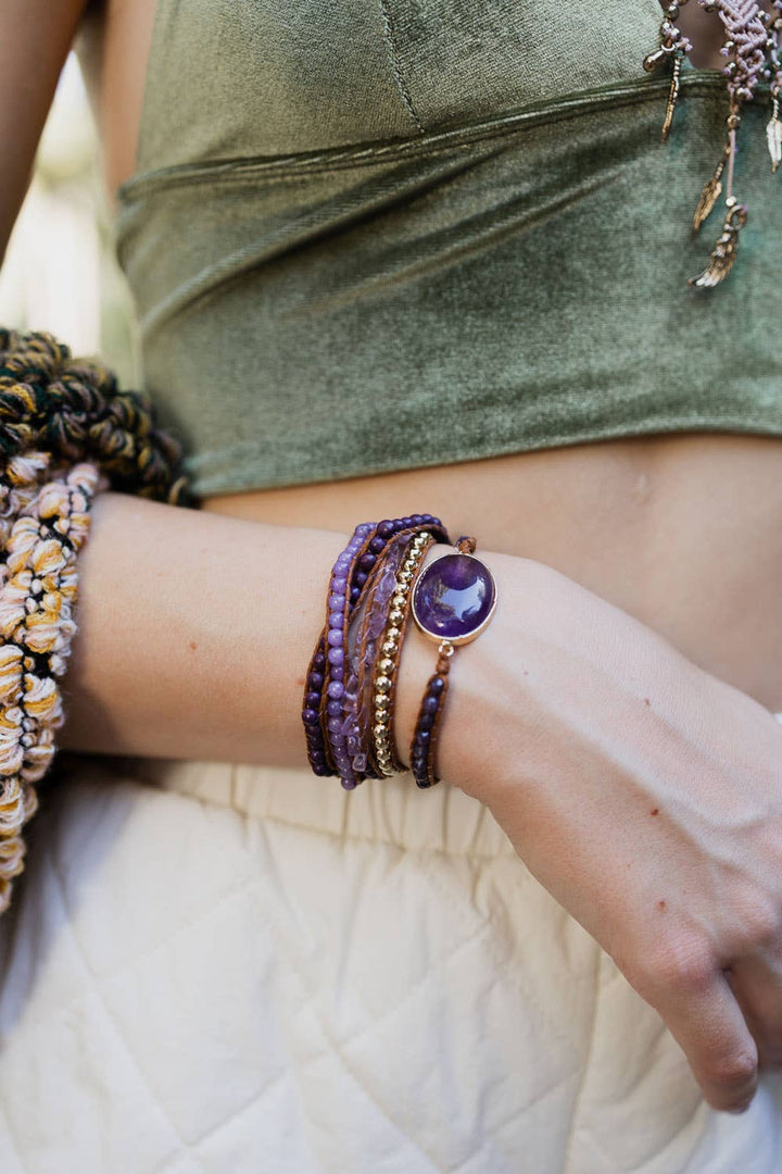 Convertible Bracelet & Necklace - Amethyst, Rose Quartz, Turquoise : Amethyst