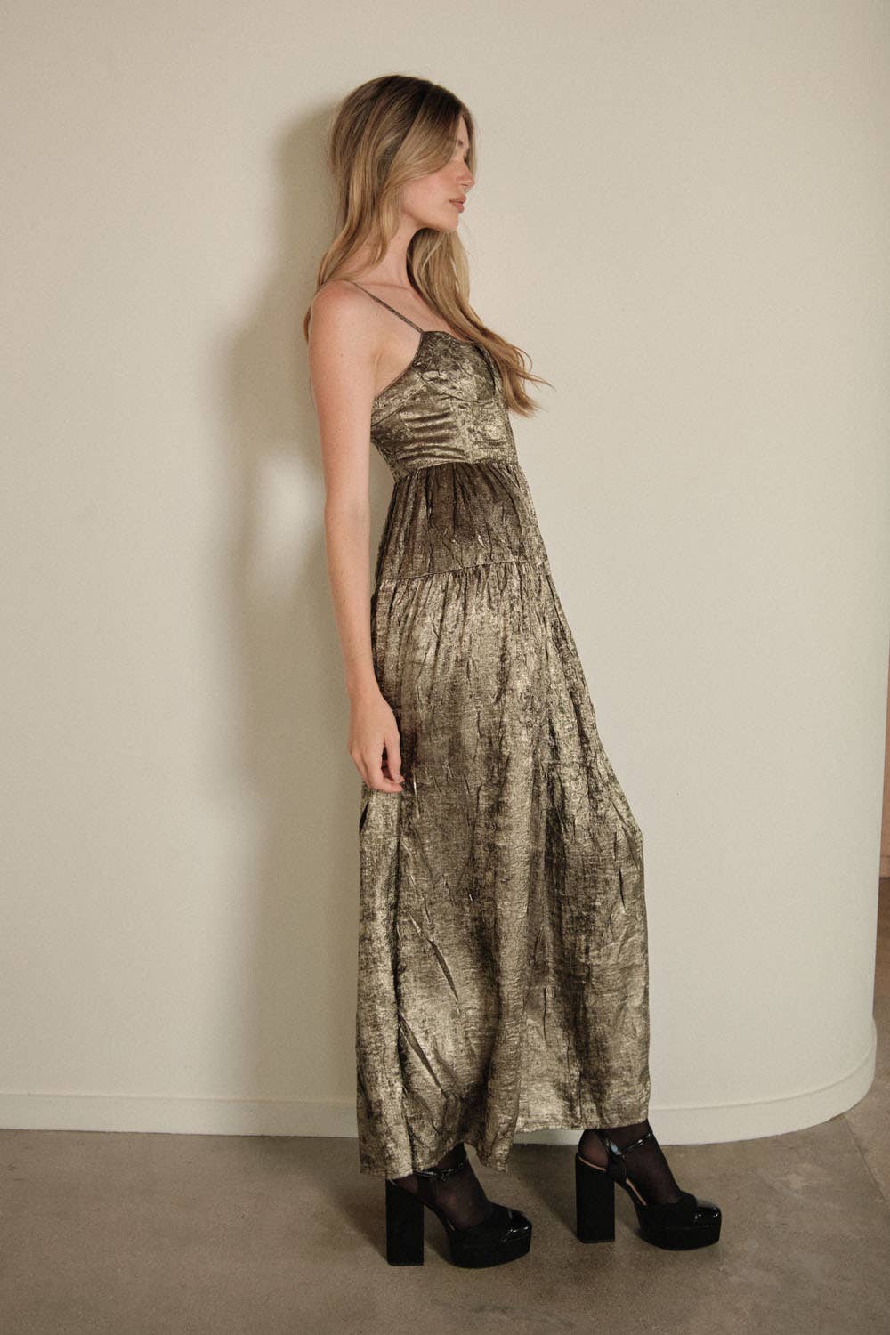 Sale - Check Mate Textured Metallic Fit-and-Flare Corset Maxi Dress