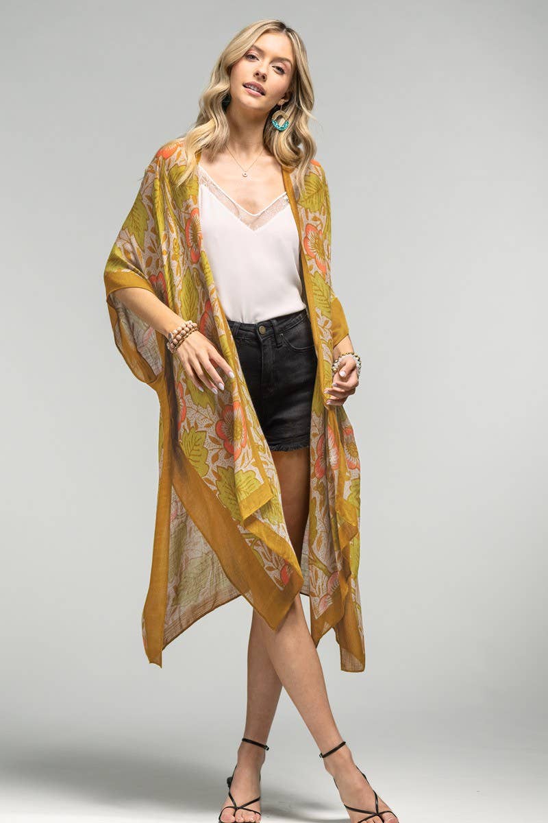 She's Retro Vintage Floral Print Kimono