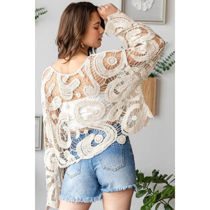 Eleanor Sheer Crochet Layering Top/Lightweight Sweater