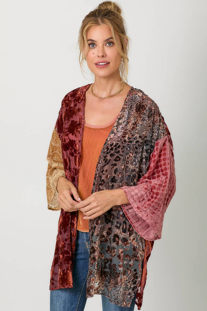 Victoria Effortless Mixed Print Burn-Out Kimono