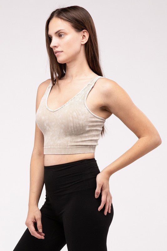 Janet Washed Ribbed Cropped V-Neck Tank Top