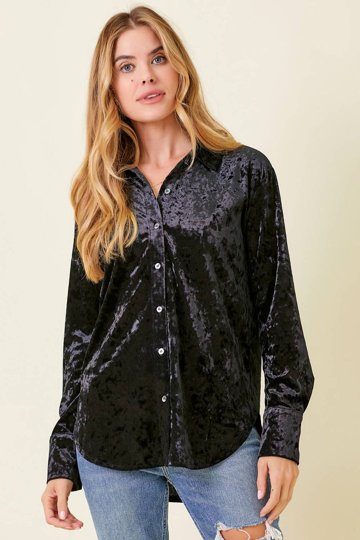 So Chic Boho Velvet Button Down