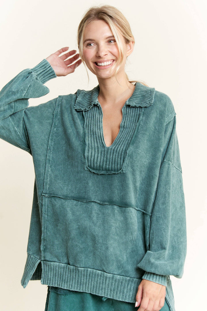 The Penelope MineralWash Widecollar Vneck kangaroo sweatshirt