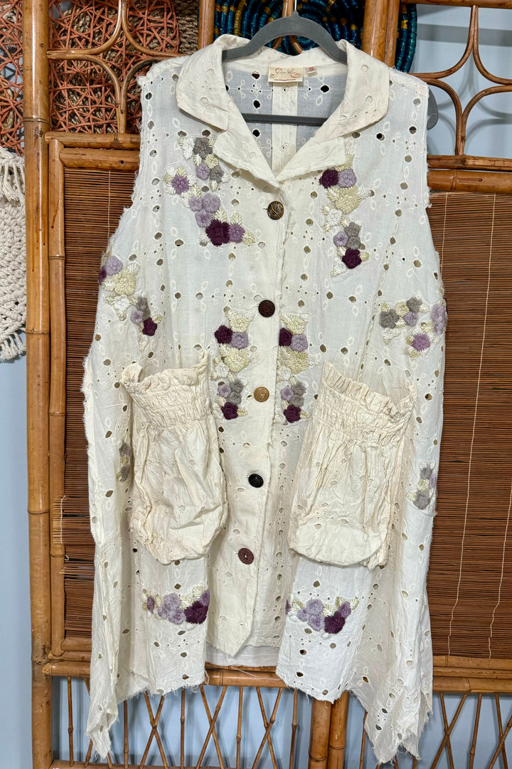 Janet Embroidered Button Down Vest Jacket