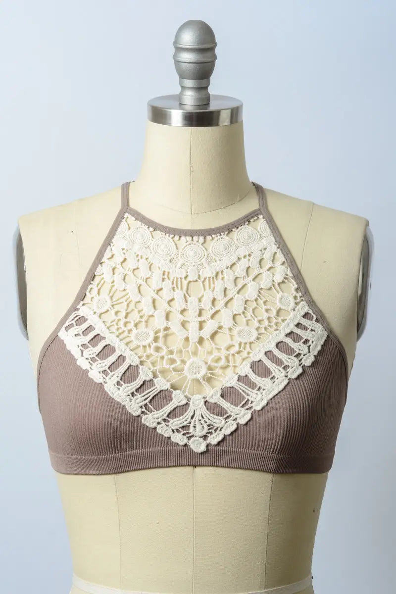 Crochet Lace High Neck Bralette Brami Top Extra Small-Extra Large