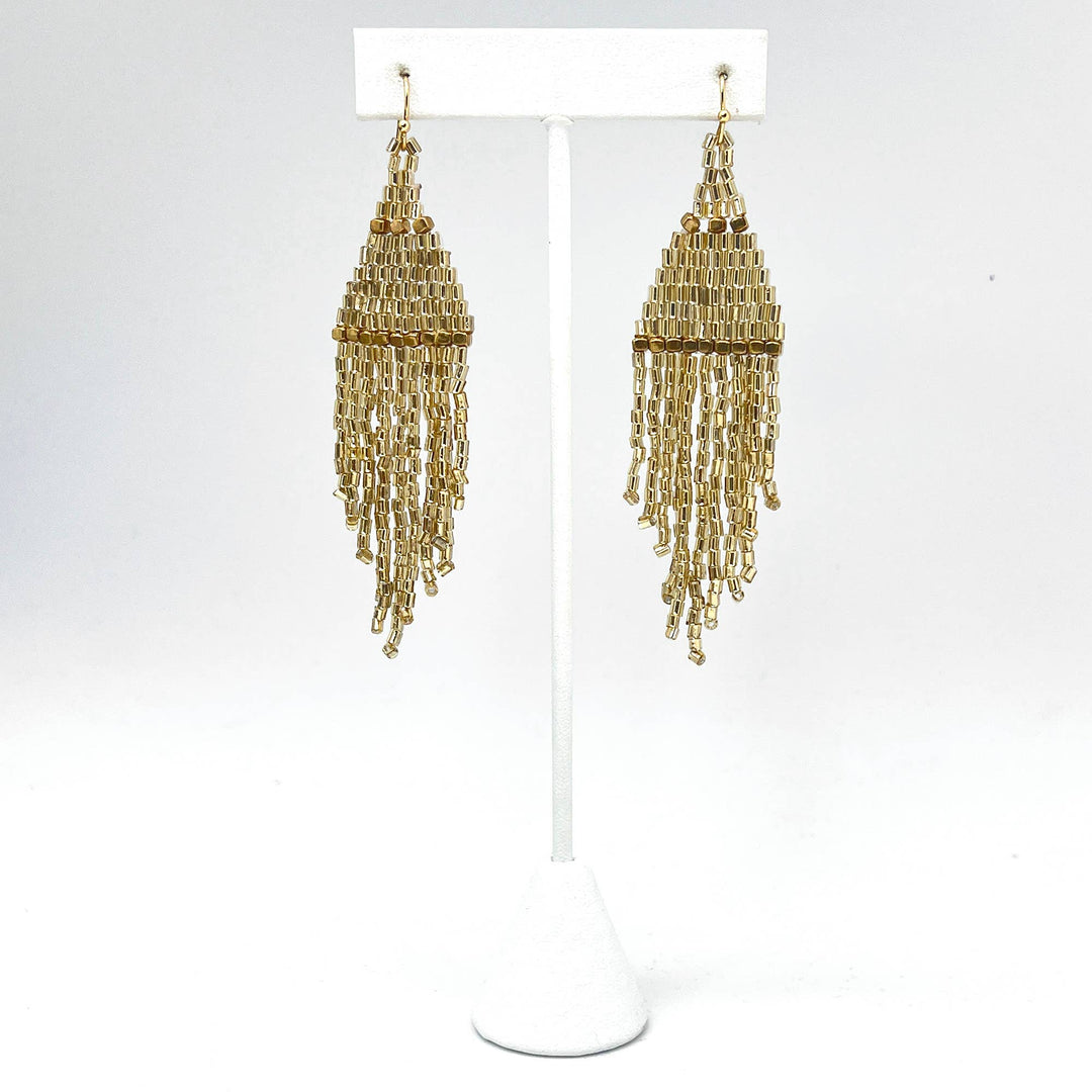 The Chandelier Seedbead Tapered Fringe Earrings Multiple Color Styles