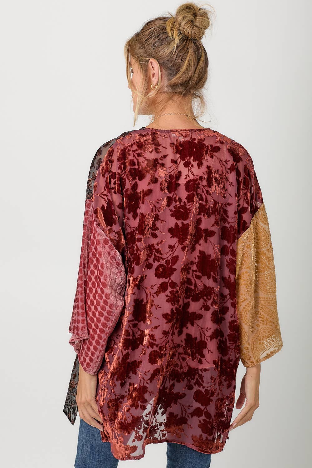 Victoria Effortless Mixed Print Burn-Out Kimono