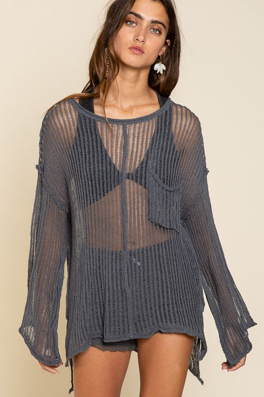 Layering Bestie Loose Fit See-through Boat Neck Sweater