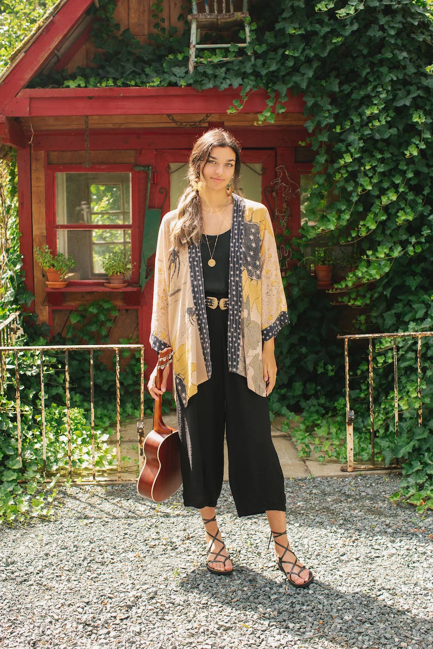 Milk & Honey Bamboo Artisan Bohemian Kimono Cardigan with Belt