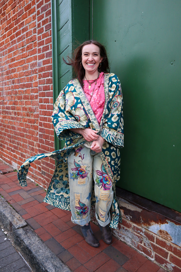 Spotted Turquoise Kimono Duster