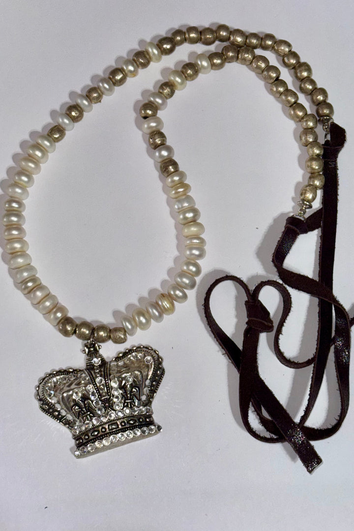 Queendom Pearl & Leather Adjustable Necklace