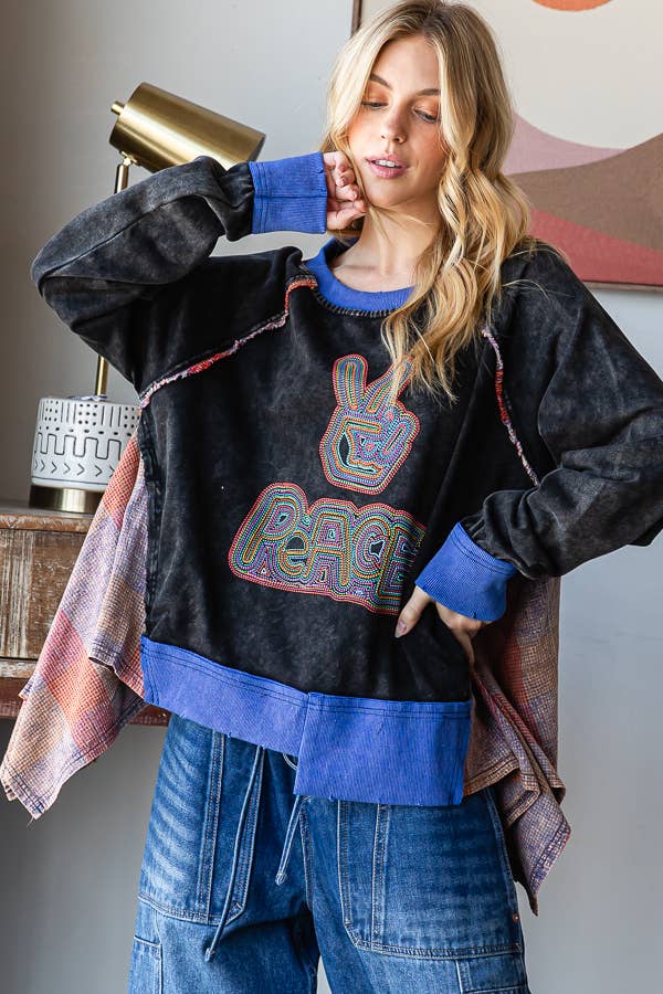 Peace Out Mineral Wash Grunge Boho Top/Sweater