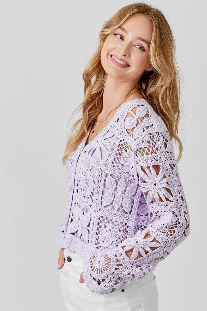 Sale - Lavender & Lace Crochet Button up Cropped Cardigan