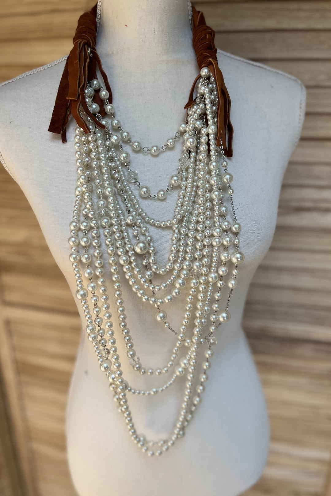 Cowboy on the Run Pearls on Pearls Necklace w/ Colored Leather