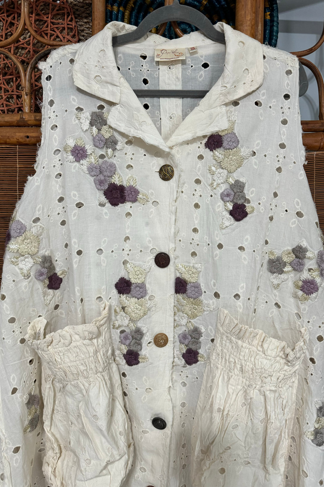 Janet Embroidered Button Down Vest Jacket