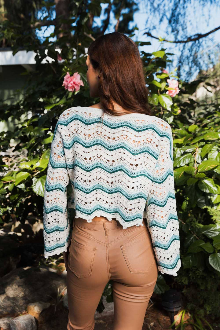 Jenny Long Sleeves Chevron Patterned Crochet Style Top