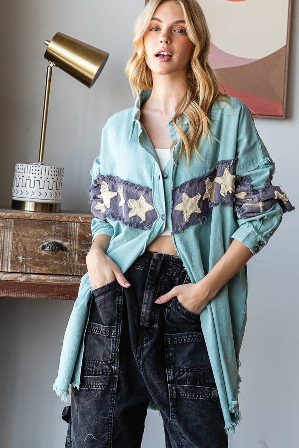 Sale - The Everett Washed star Appliqué Button Down Top