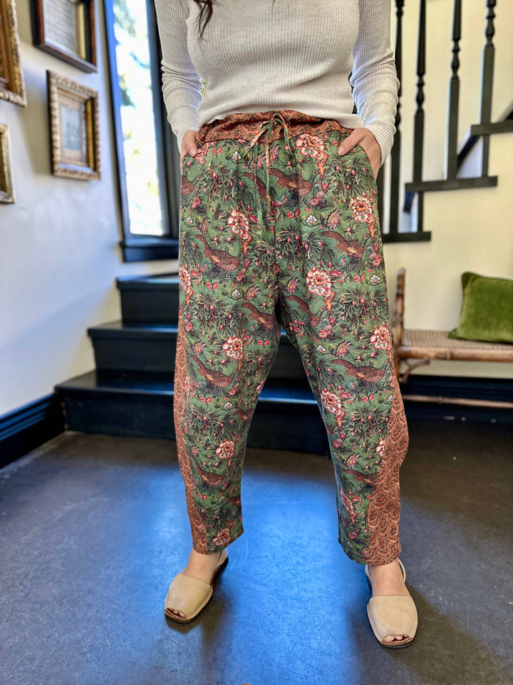Secret Garden Boho Linen Cropped Printed Artist Pants