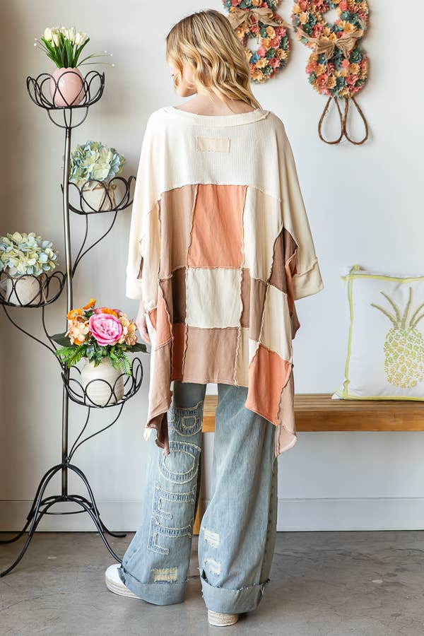 Just Peachy Block Patched Oversized Top