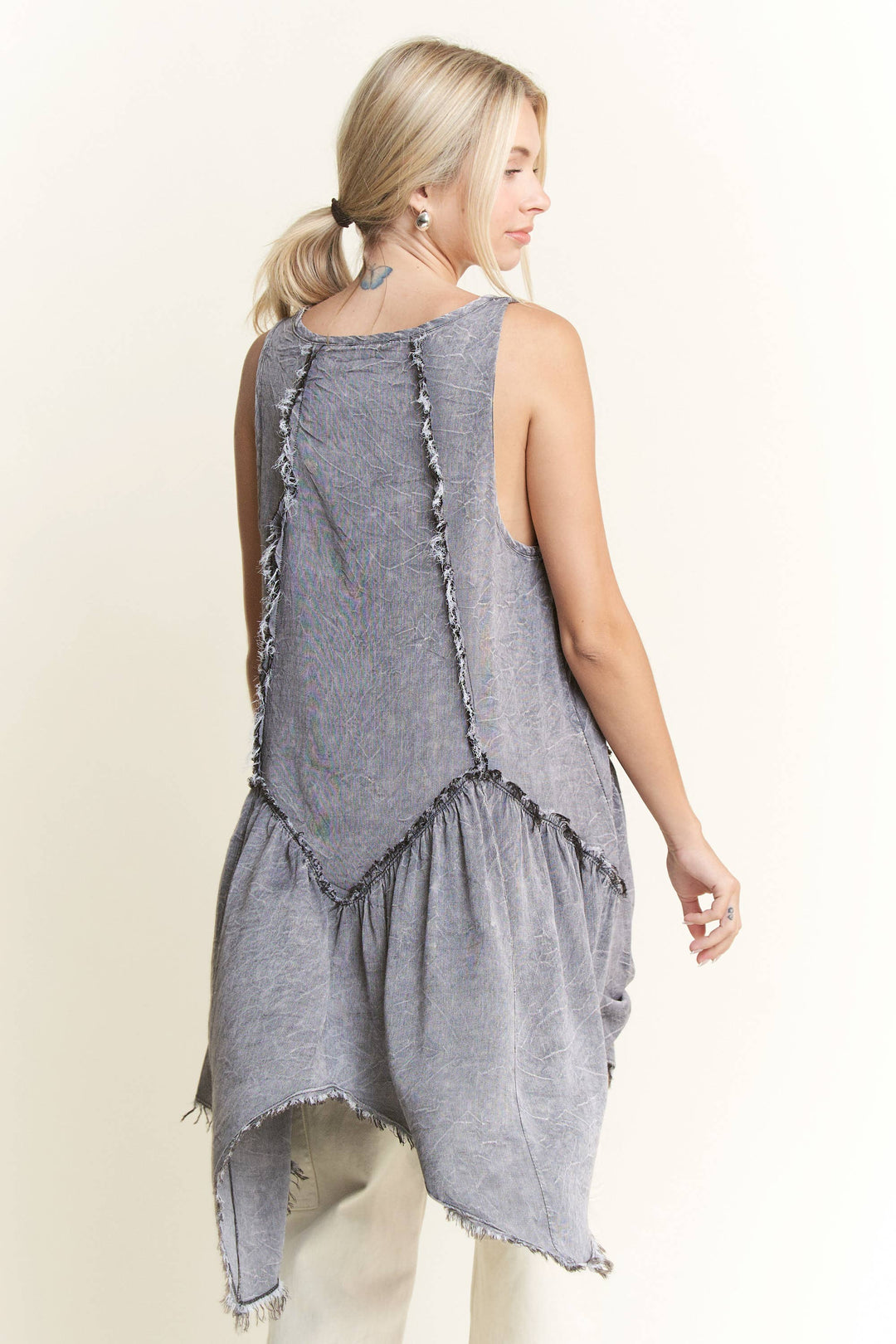 Shannon Mineral Wash Boho Tunic with Flowy Ruffle