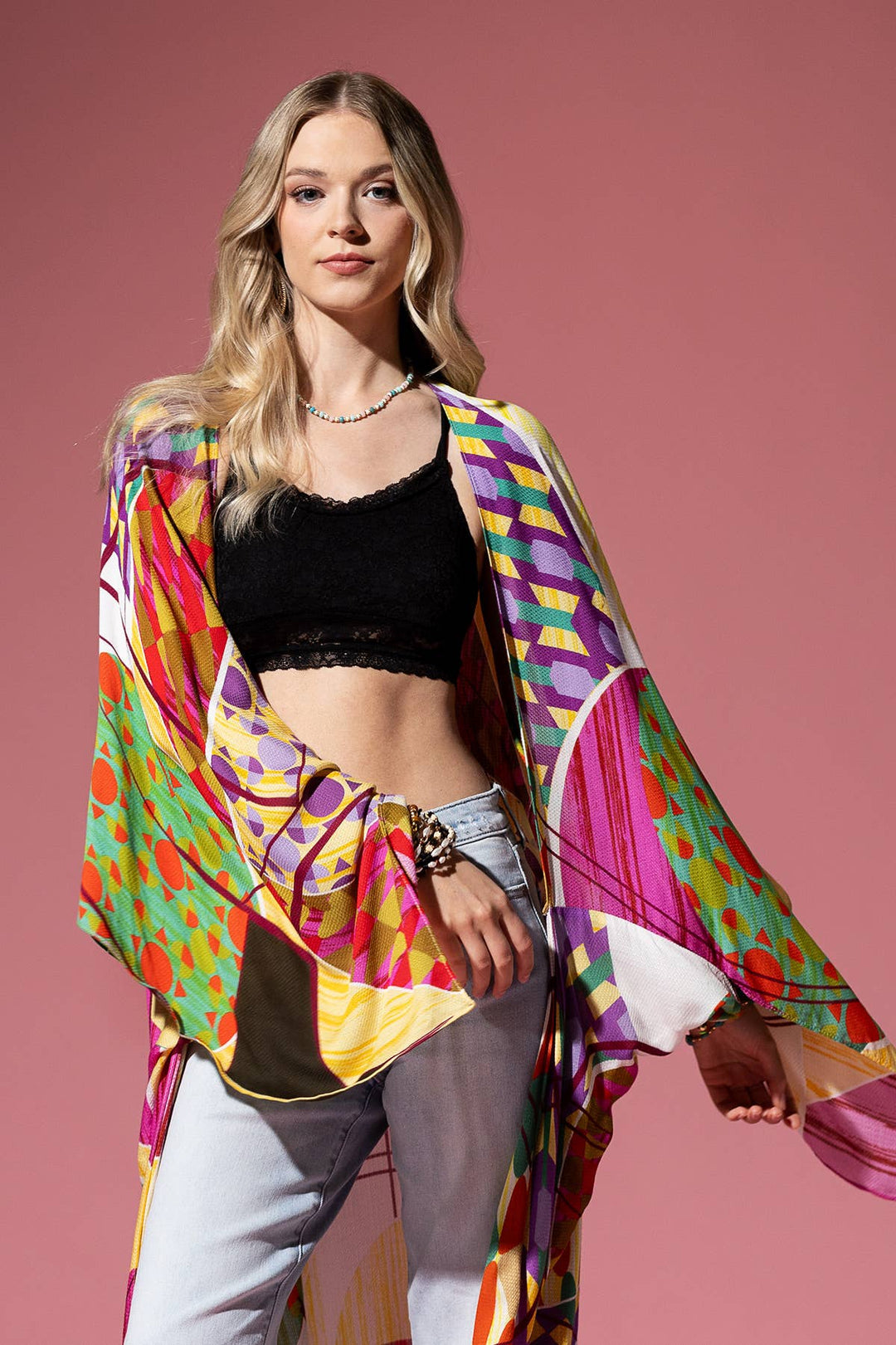 Mondell Boho Abstract Printed Kimono