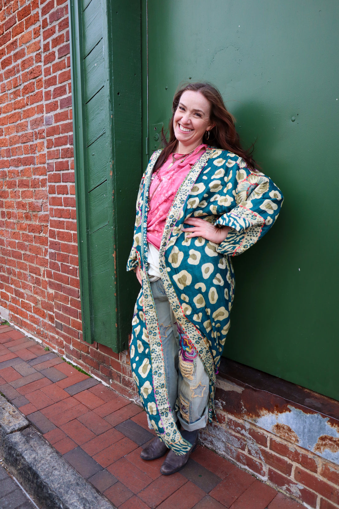Spotted Turquoise Kimono Duster