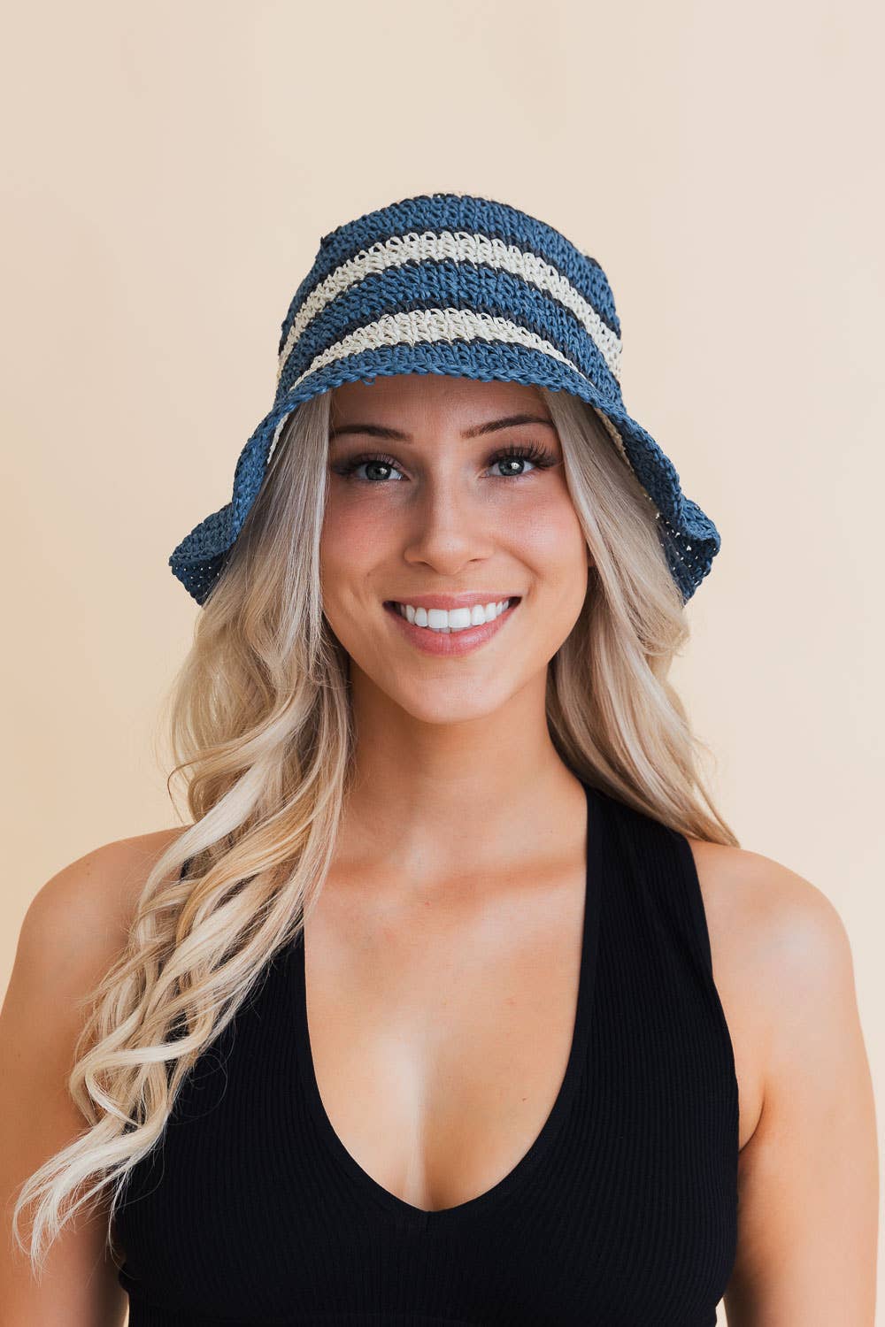 Crochet Stitched Striped Pattern Bucket Hat