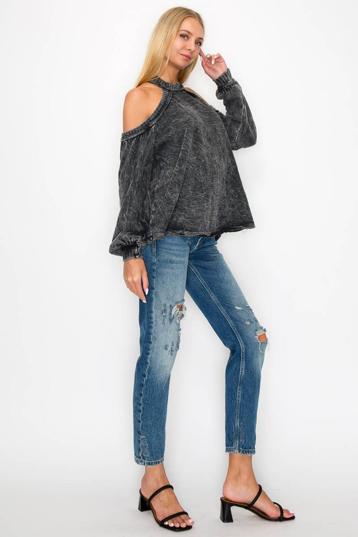 The Jenna Mineral Wash Open Shoulder Top