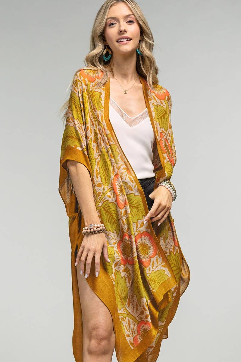 She's Retro Vintage Floral Print Kimono