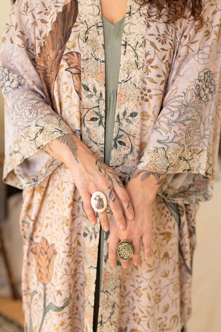 Folklore Bamboo Floral Bird Kimono Duster Robe