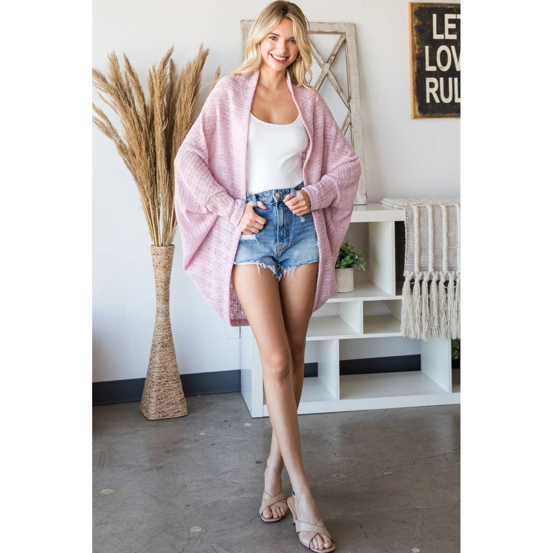 Simple Summer Breeze Knit Lantern Sleeve Open Cardigan