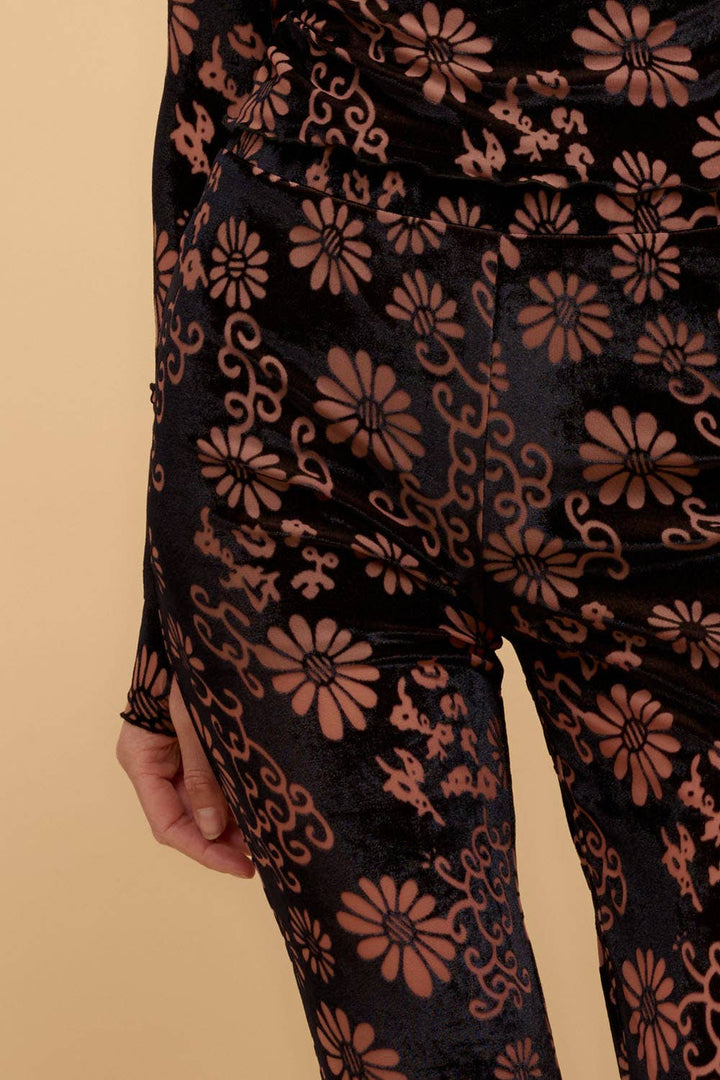 Annabel Floral Burnout-Velvet High-Waist Flared Pants