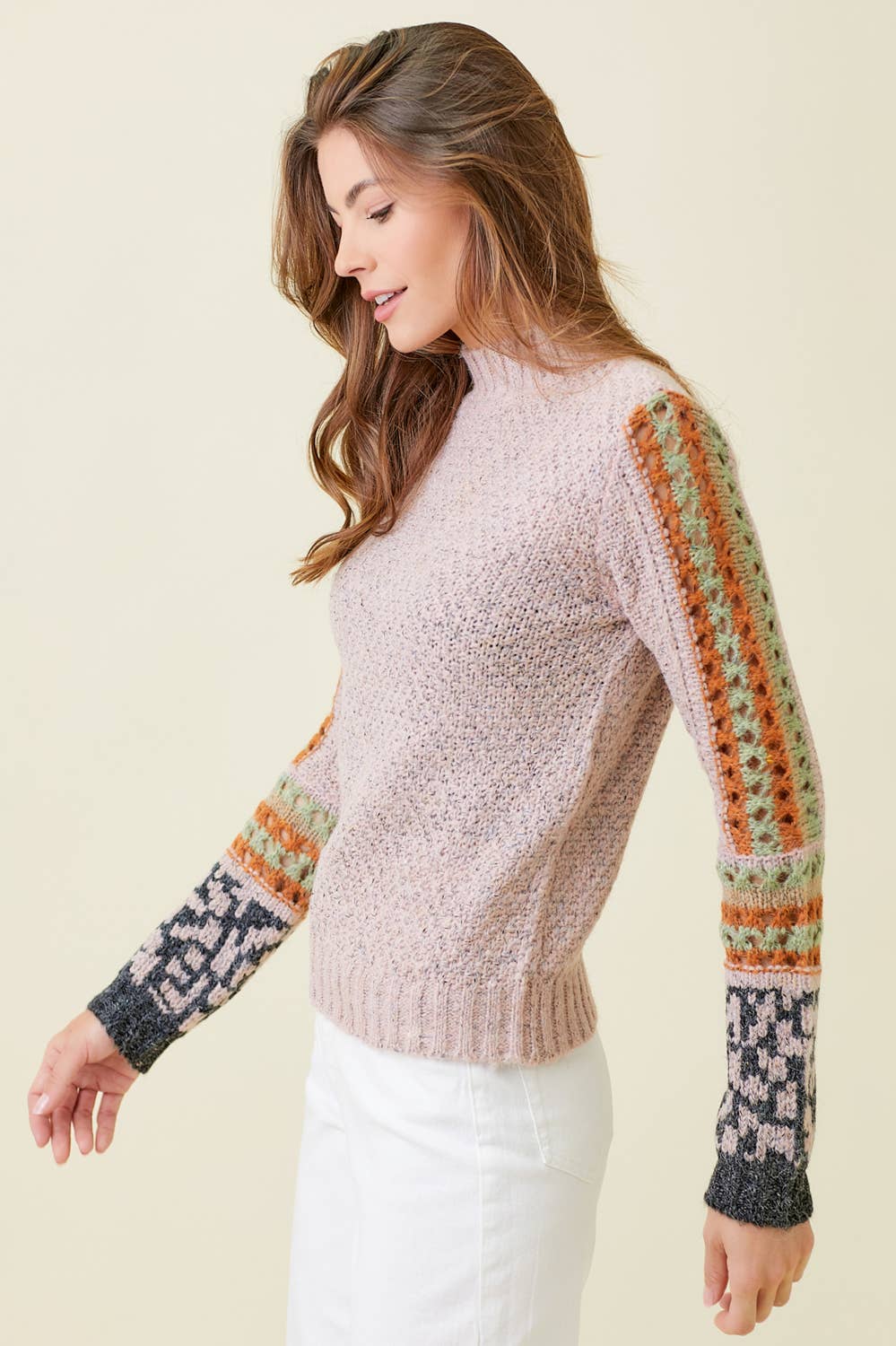 Winter Rose Mock Neck Sleeve Detail Sweater