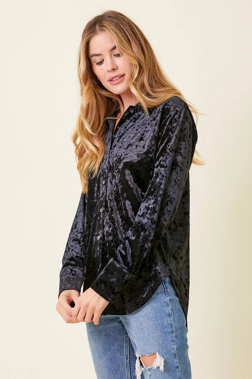 So Chic Boho Velvet Button Down