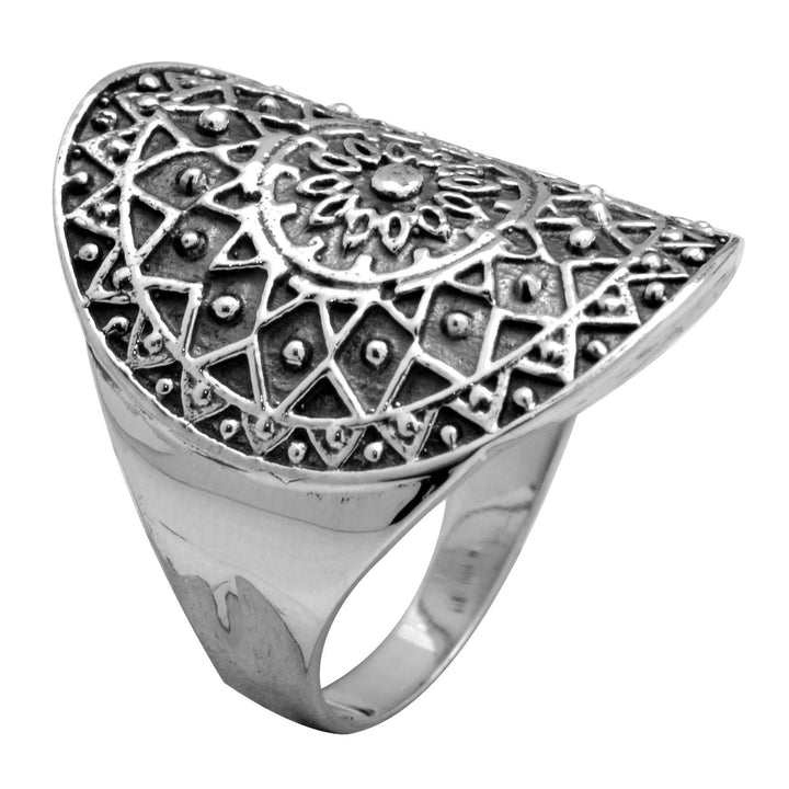 Size 9 Abstract Circle 925 Sterling Silver Designer Oxidized Ring