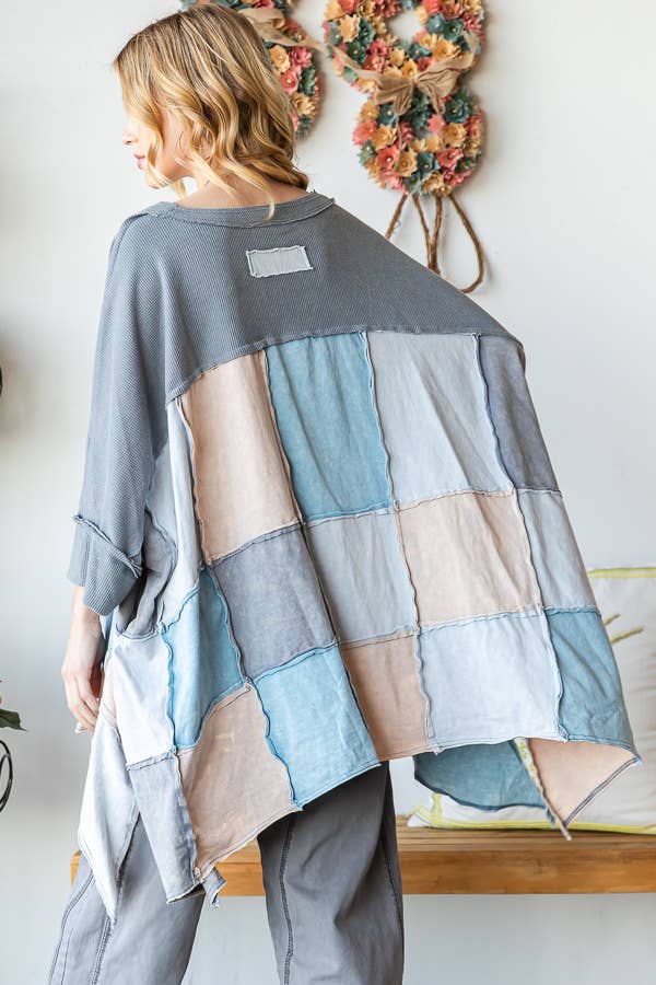 Just Peachy Block Patched Oversized Top