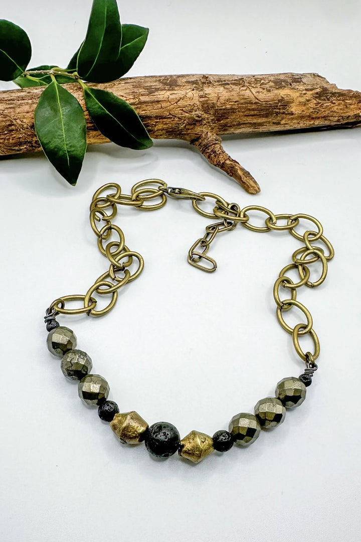 Pyrite Brass Beaded Choker