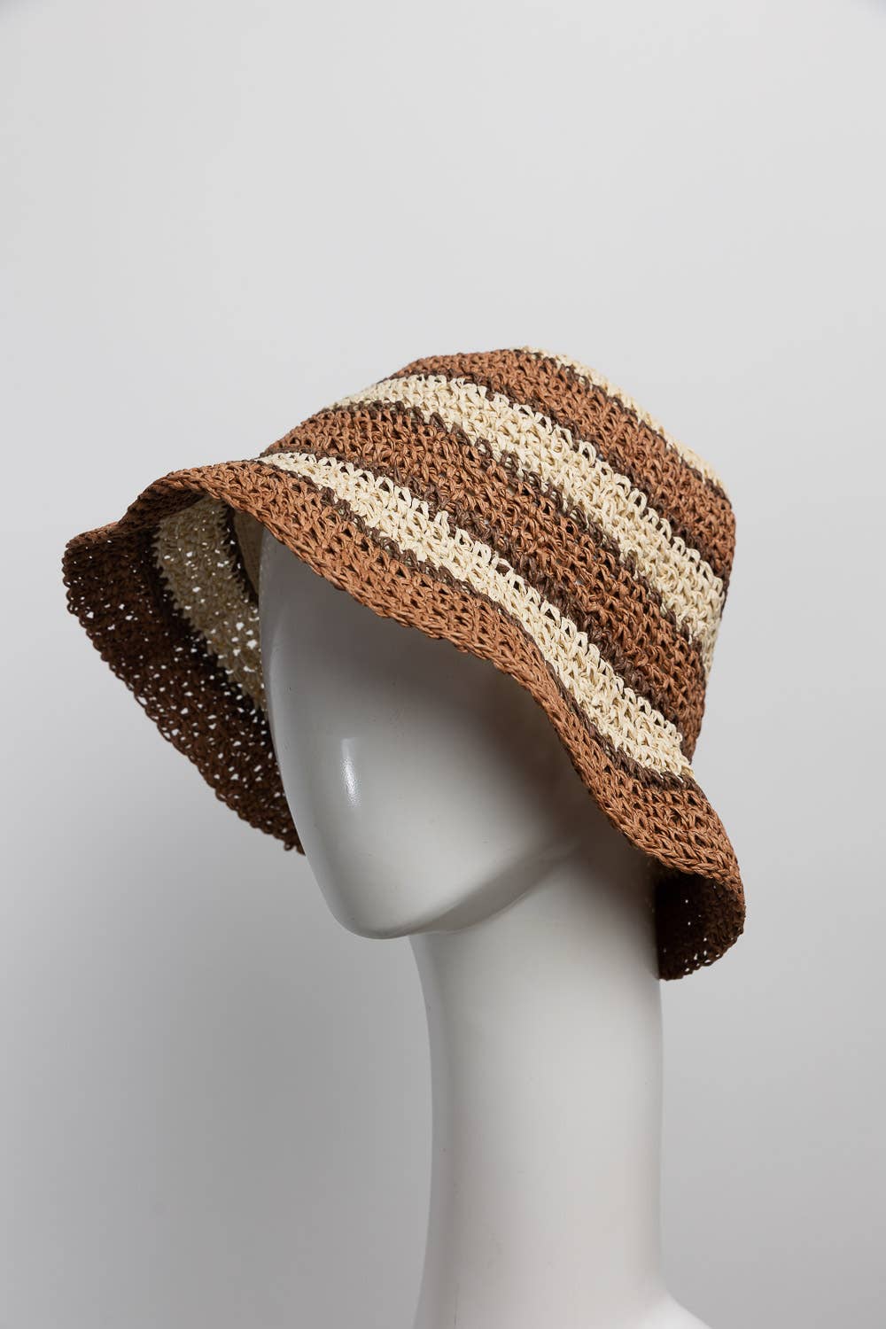 Crochet Stitched Striped Pattern Bucket Hat