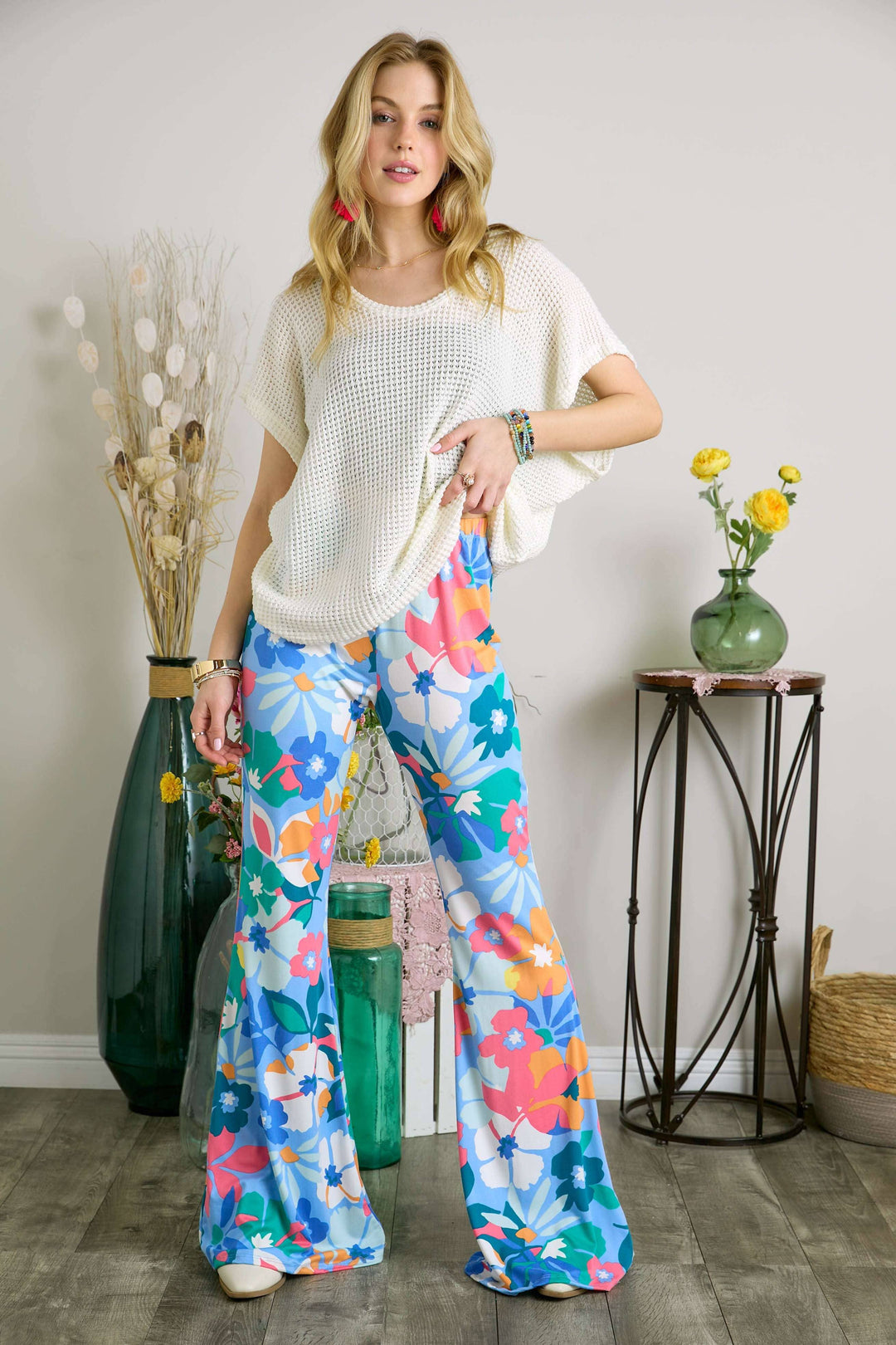 Everlane Easy Boho Pull ON Multi Print Flare Pants