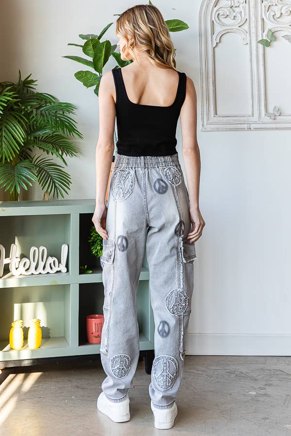 Sale - The Vibe Funky Peace Appliqué Straight Leg Pant