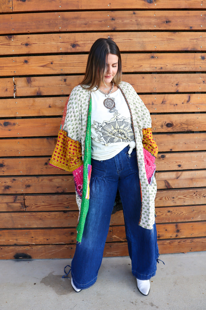 Combo 2 - Reversible Ever After Dreams Kantha Cropped Boho Kimono