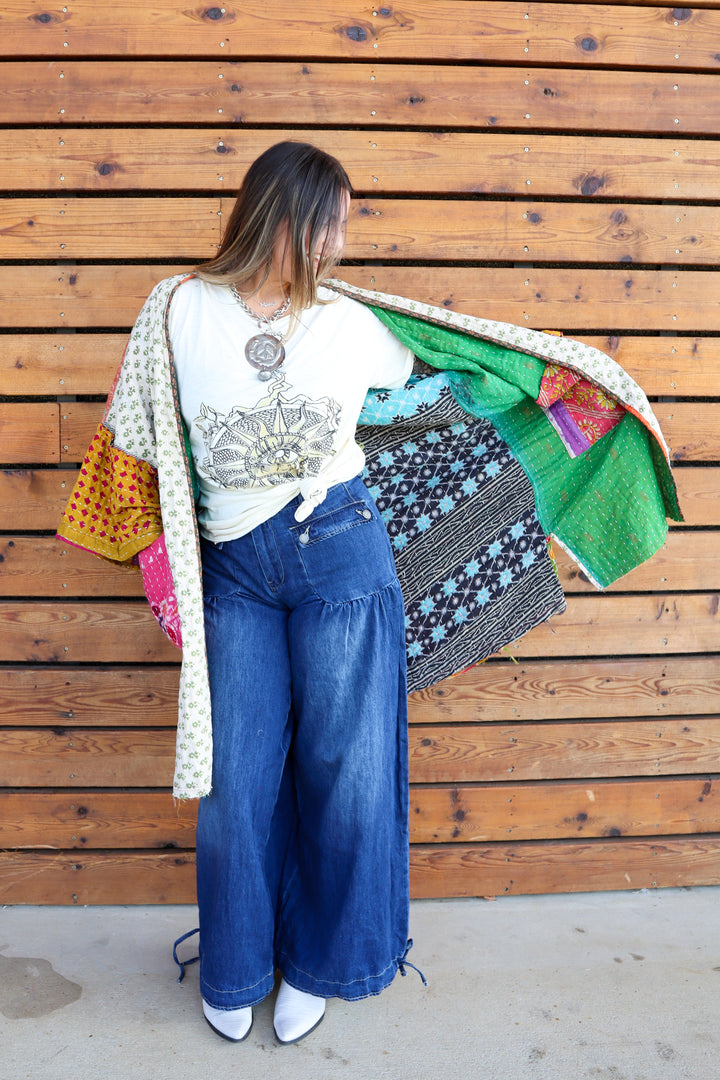 Combo 2 - Reversible Ever After Dreams Kantha Cropped Boho Kimono