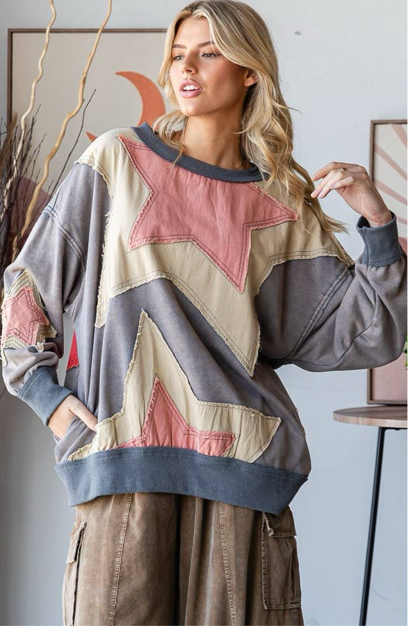 Reach for the Stars Mineral Wash Pullover Top