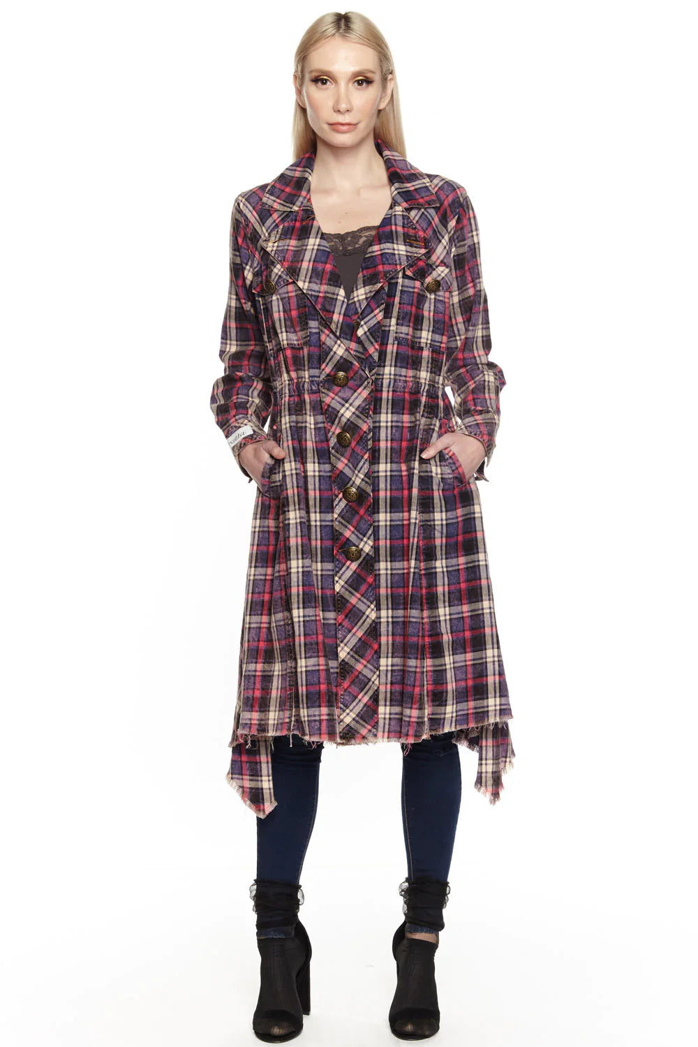 SALE My Choice Plaid Button Trench Coat