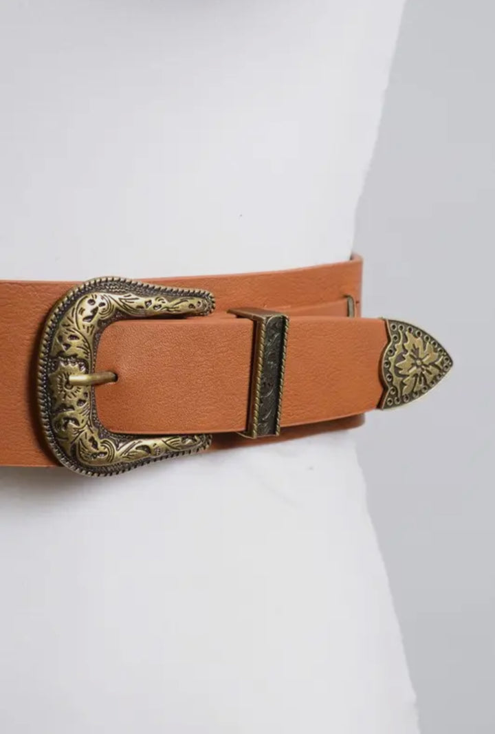 Double Western Faux Leather Waist Belt