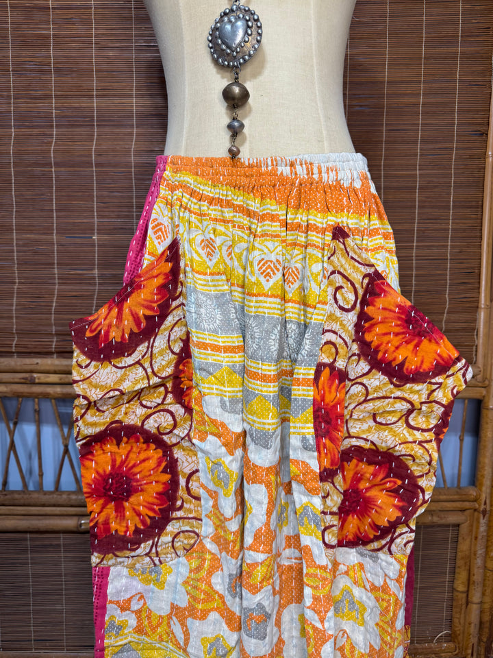 Combo C- OOAk Boheme Kantha Maxi Skirt w/ Front Pockets