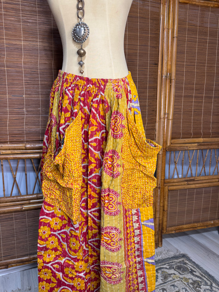 Combo D- OOAk Boheme Kantha Maxi Skirt w/ Front Pockets