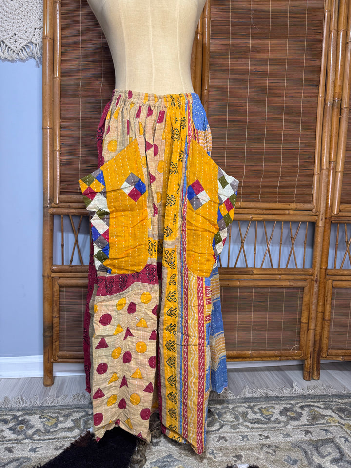 Combo F- OOAk Boheme Kantha Maxi Skirt w/ Front Pockets